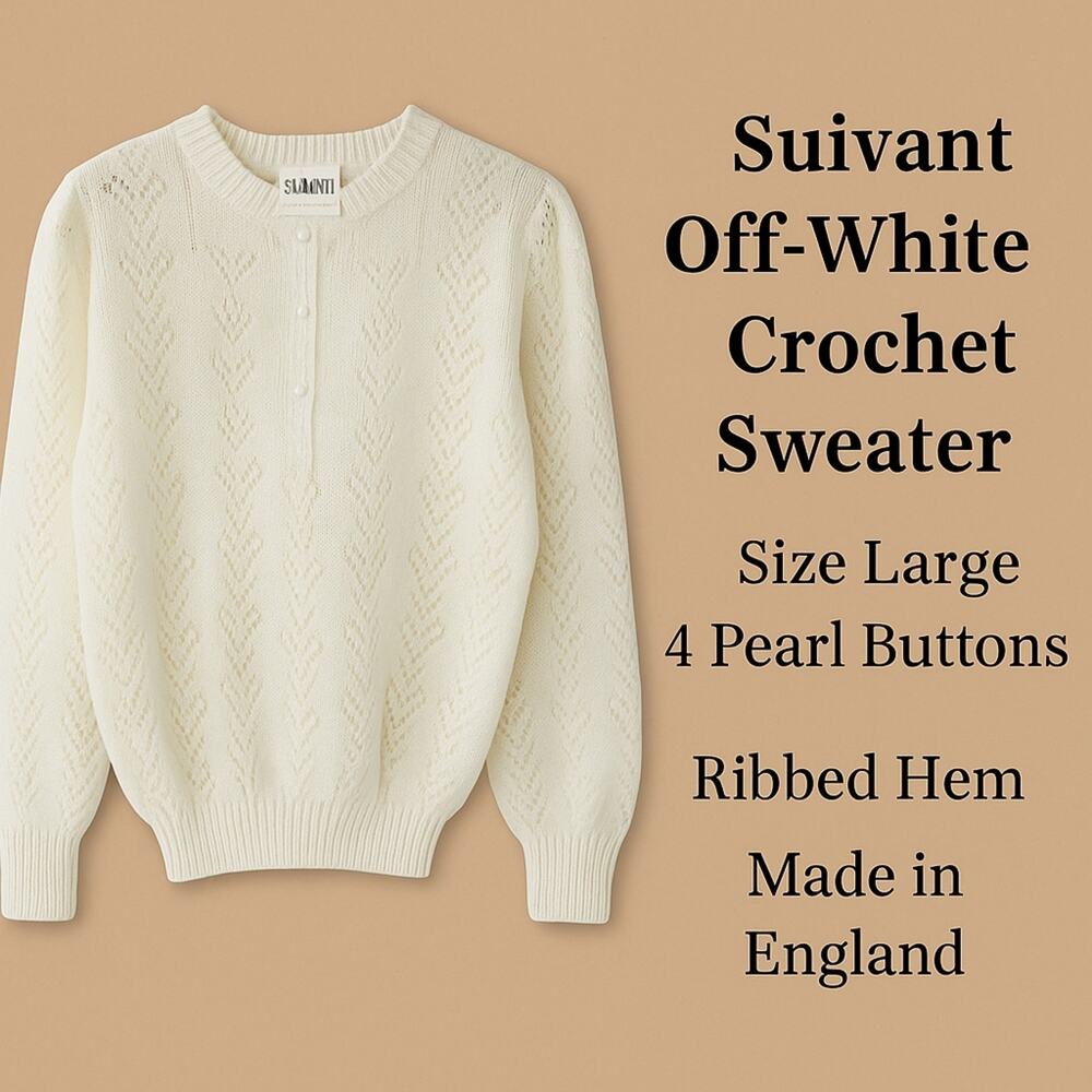 Vintage Suivant Crochet Sweater – Made in England – Size Large